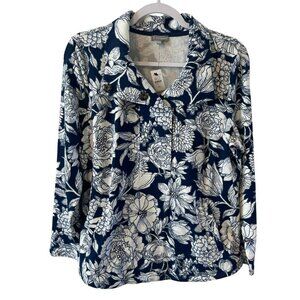 NWT Talbots Pull over Lightweight Jacket/ Top Navy White Floral LP Snap collar